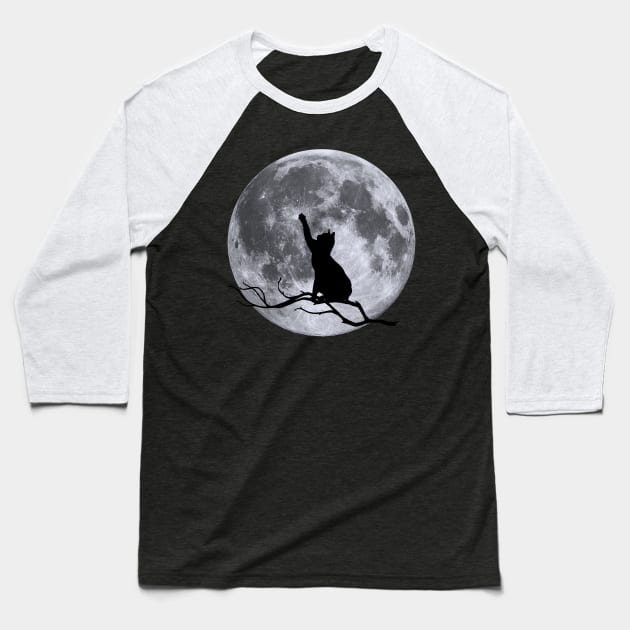 Moon Kitty Baseball T-Shirt by Lucia